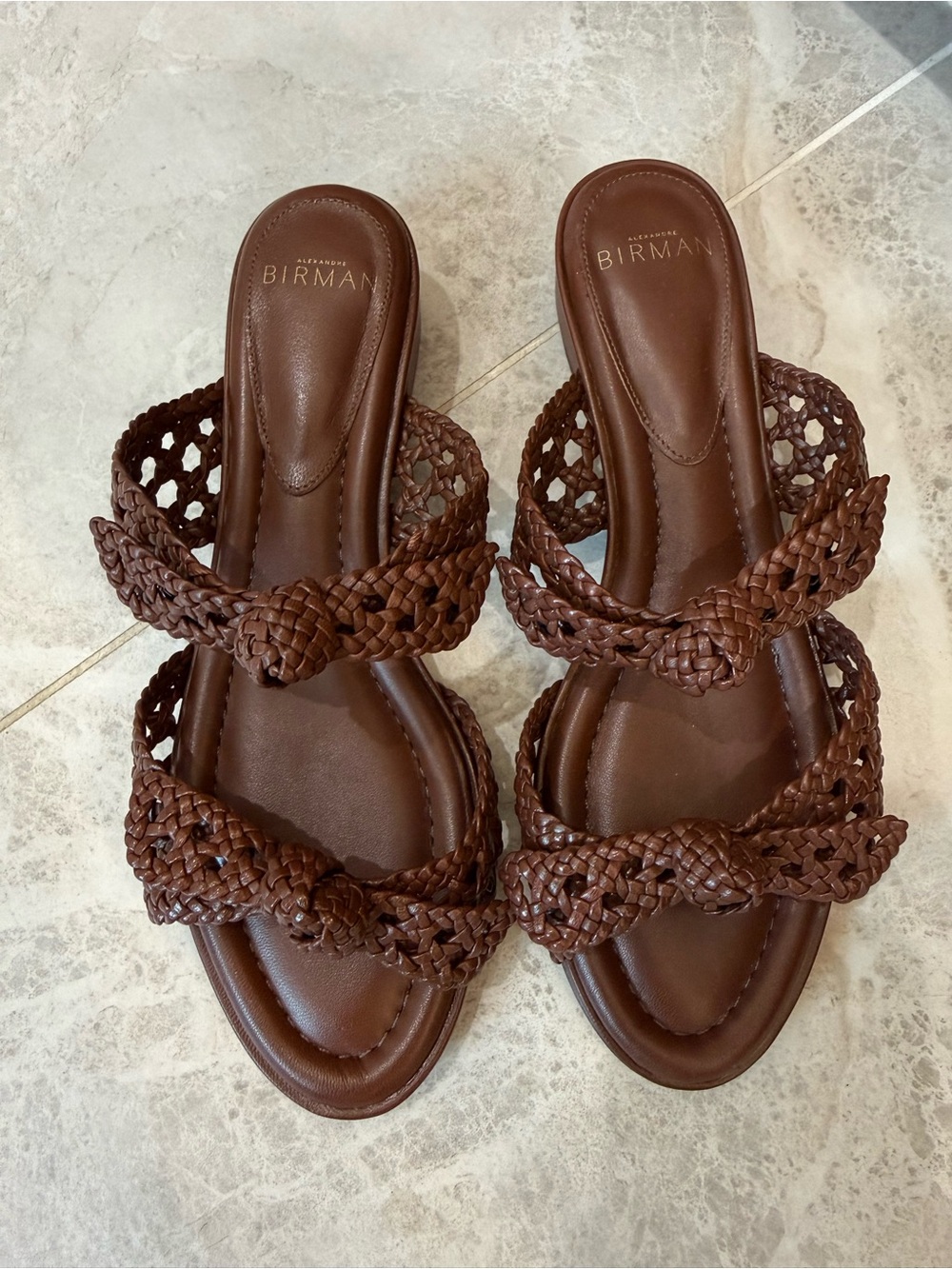 Alexandre Birman Brown Braided Leather Slide Sandals